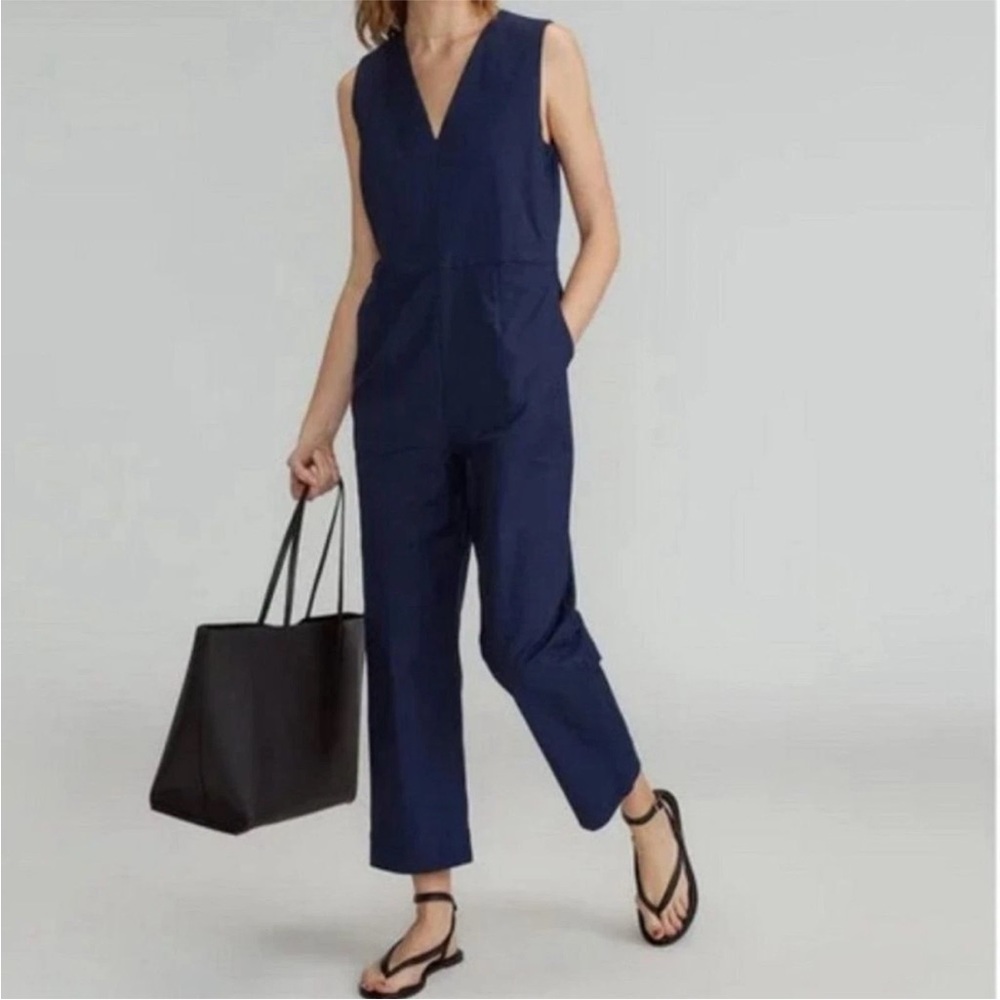 NWT Everlane Cotton Deep Blue navy size 0 structured sleeveless V-Neck Jumpsuit